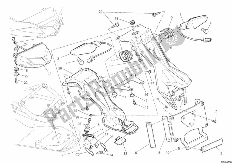 All parts for the Taillight of the Ducati Streetfighter USA 1100 2010